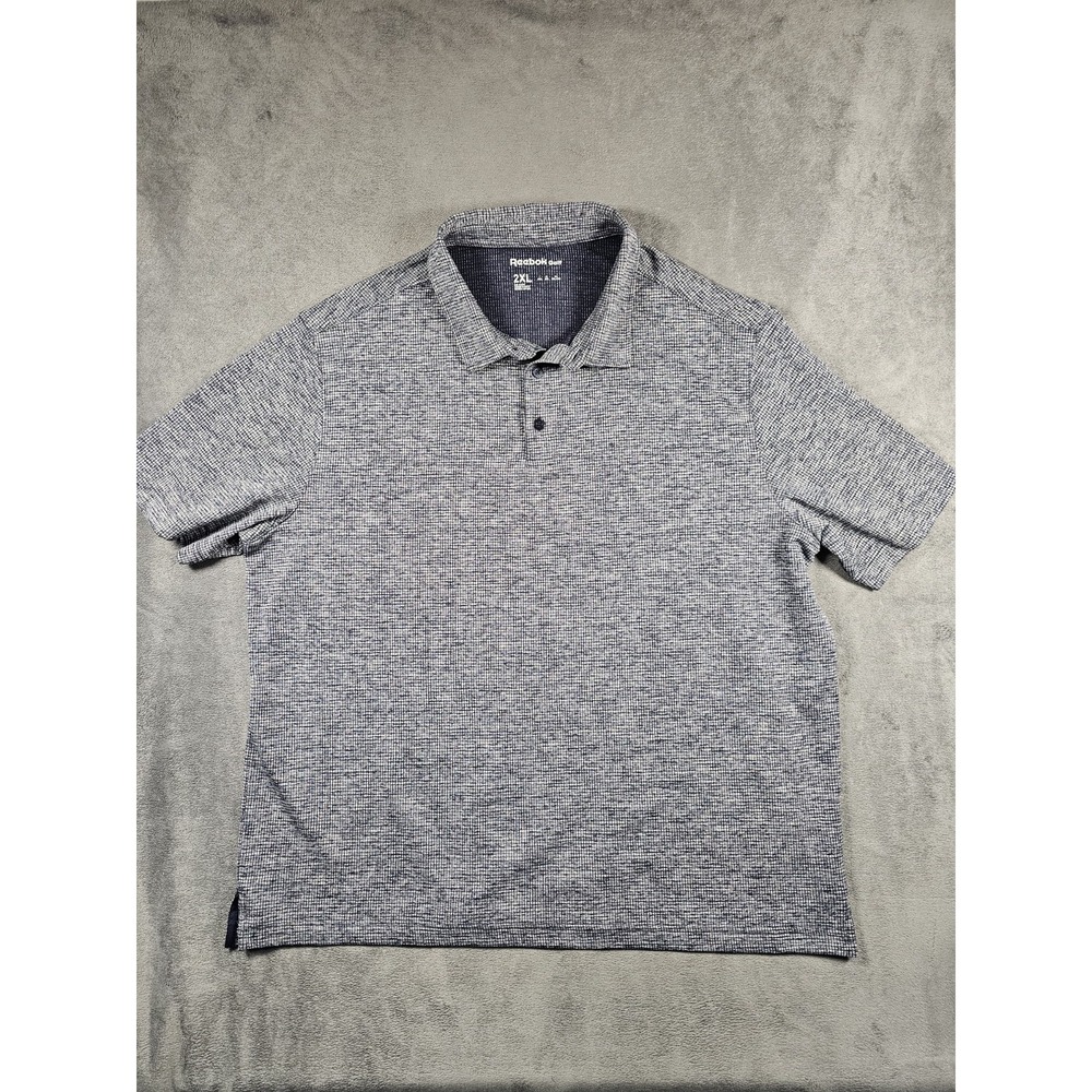 Reebok Golf Mens 2XL Performance Polo Shirt Navy Gray Micro Check Polyester - Picture 7 of 10